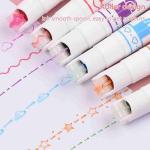 6 Colors Kawaii Roller Flower Heart Curve Line Highlighter Pens Roller Fluorescent Marker Drawing Diy Diary School Stationery