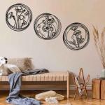 3 Pec Set Flowers Art Wall Hanging Decorations Mdf Wood Material Black Color