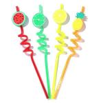 4pcs Cartoon Lime Lemon Pineapple Watermelon Plastic Spiral Drinking Straws Children (random Color )