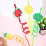 4pcs Cartoon Lime Lemon Pineapple Watermelon Plastic Spiral Drinking Straws Children (random Color )