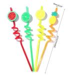 4pcs Cartoon Lime Lemon Pineapple Watermelon Plastic Spiral Drinking Straws Children (random Color )