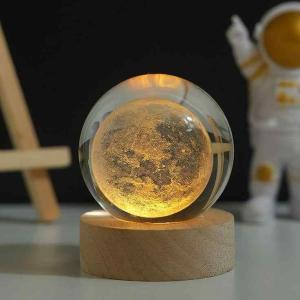 3d Solar System Crystal Ball Night Light With Wooden Base, Galaxy Clear Glass Ball Light (random Designs)