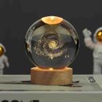 3d Solar System Crystal Ball Night Light With Wooden Base, Galaxy Clear Glass Ball Light (random Designs)