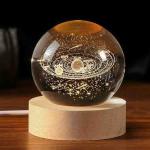 3d Solar System Crystal Ball Night Light With Wooden Base, Galaxy Clear Glass Ball Light (random Designs)