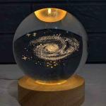 3d Solar System Crystal Ball Night Light With Wooden Base, Galaxy Clear Glass Ball Light (random Designs)