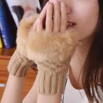 Winter Faux Rabbit Fur Fingerless Gloves for Women