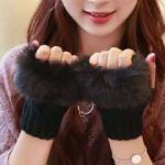 Winter Faux Rabbit Fur Fingerless Gloves for Women