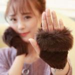 Winter Faux Rabbit Fur Fingerless Gloves for Women