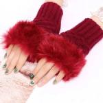 Winter Faux Rabbit Fur Fingerless Gloves for Women