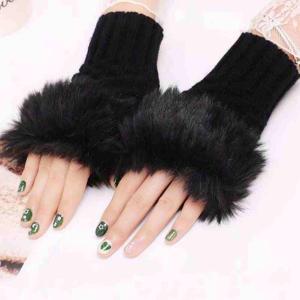 Winter Faux Rabbit Fur Fingerless Gloves for Women