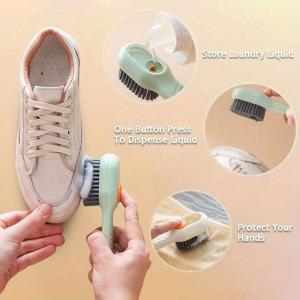 Multi-purpose Shoe Brush Soft Bristle Automatic Liquid Long Handle Cleaning Brush Clothes Board Brush Household Cleaning Tools(random Color)