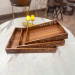 Wooden Serving Tray Set With Handles Wood Serving Trays For Tea Coffee Food Platter Household Kitchen Multipurpose Use