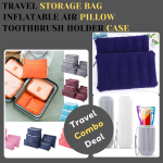 Travel Combo Deal – 6 Pcs Travel Clothes Storage Bag Pouch | Inflatable Air Pillow Cushion | Portable Toothbrush Holder Case