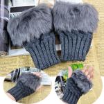 Winter Faux Rabbit Fur Fingerless Gloves for Women