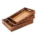 Wooden Serving Tray Set With Handles Wood Serving Trays For Tea Coffee Food Platter Household Kitchen Multipurpose Use