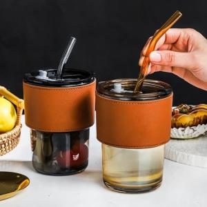 Coffee Cup Glass Mug With Lid And Straw (450ml)🥤✨