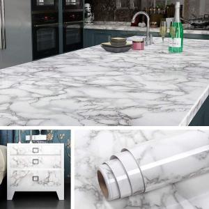 White Marble Sheet Sticker For Kitchen Wallpaper (60*2m)