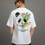 Men’s White Geo Panda Graphic Printed Oversized T-shirt