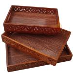 Wooden Serving Tray Set With Handles Wood Serving Trays For Tea Coffee Food Platter Household Kitchen Multipurpose Use